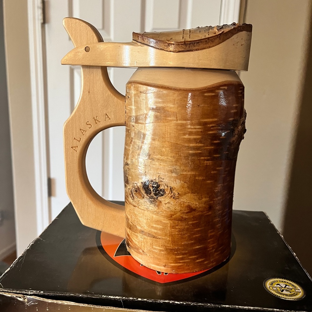Rustic Decor Birchwood Wooden Stein with lid.